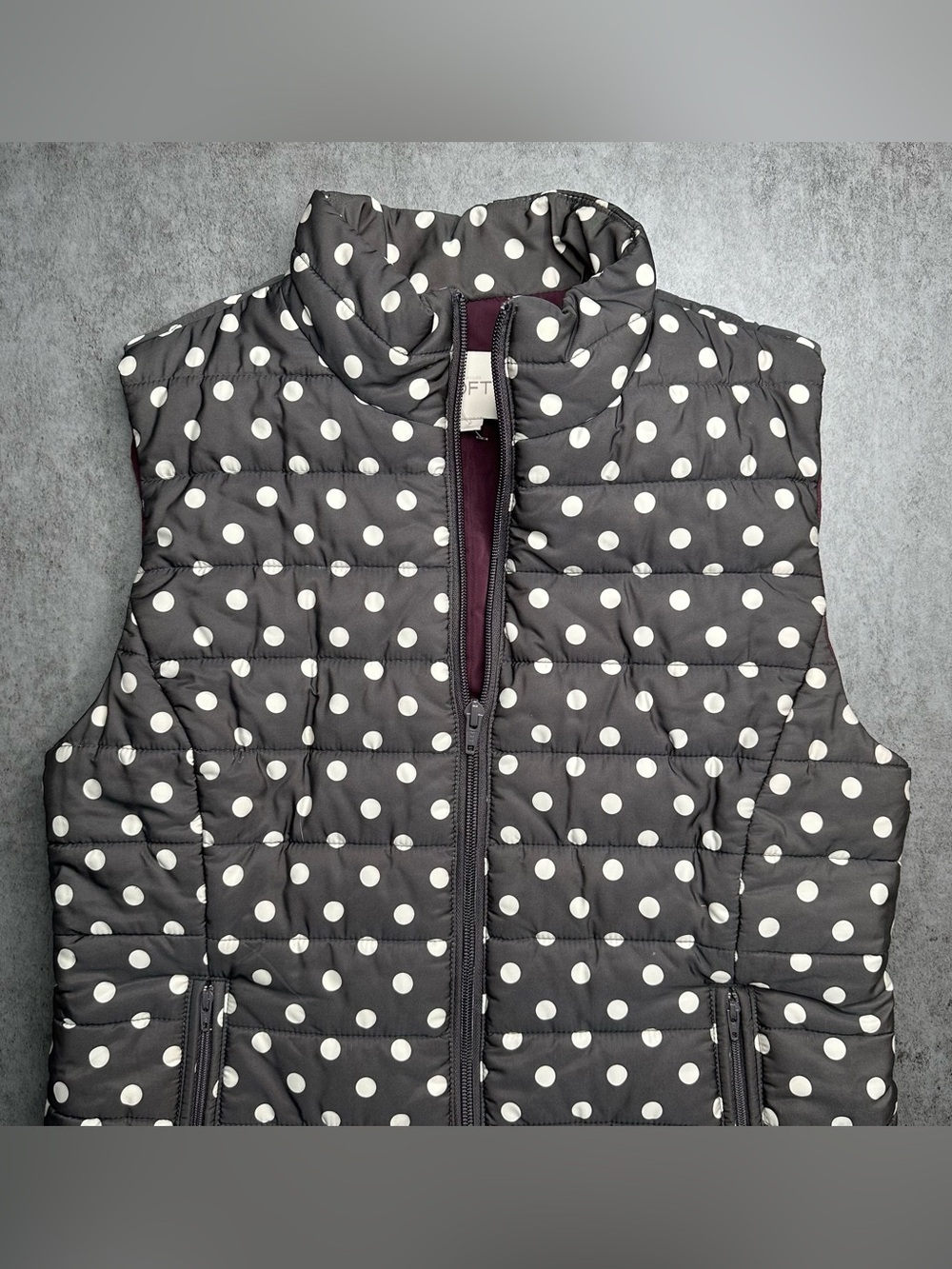 LOFT Puffer Vest | Size Medium | Black w/ White Polka Dots